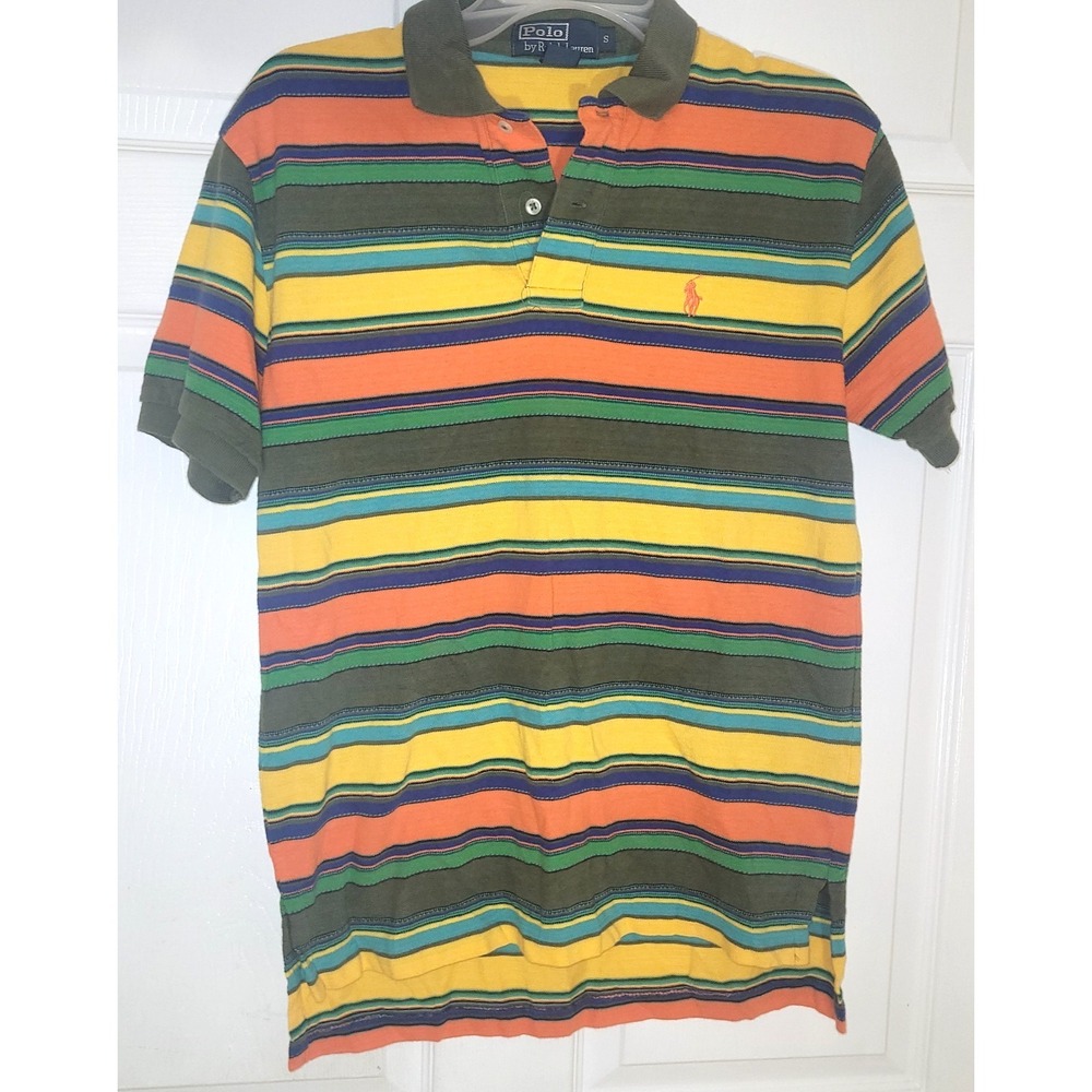 Vintage Polo Ralph Lauren Men's Small Polo Shirt Multicolor Stripes 90s Y2K Pony